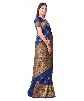 Blue Woven Art Silk Saree With Blouse 2
