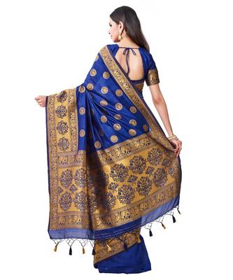 Blue Woven Art Silk Saree With Blouse 3