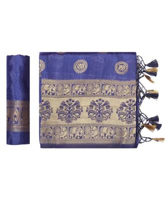 Blue Woven Art Silk Saree With Blouse 5