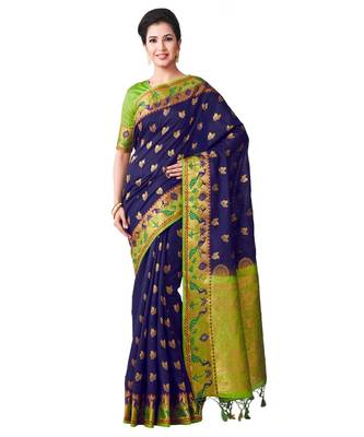 Blue Woven Art Silk Saree With Blouse 1