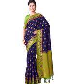 Blue Woven Art Silk Saree With Blouse