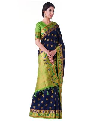 Blue Woven Art Silk Saree With Blouse 2