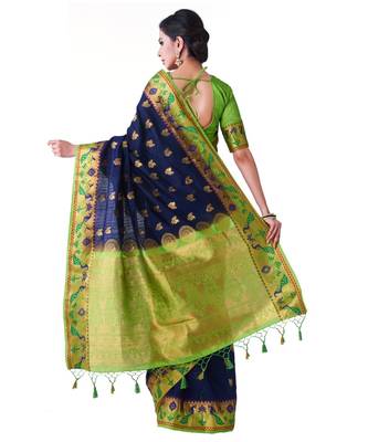 Blue Woven Art Silk Saree With Blouse 3