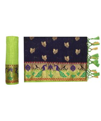 Blue Woven Art Silk Saree With Blouse 5