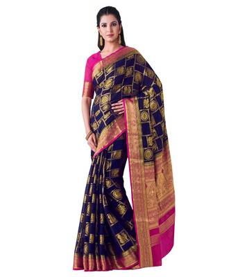 Blue Woven Chiffon Saree With Blouse 1