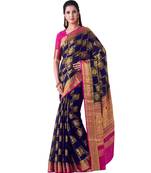 Blue Woven Chiffon Saree With Blouse