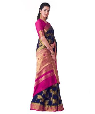 Blue Woven Chiffon Saree With Blouse 2