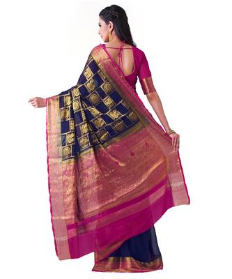 Blue Woven Chiffon Saree With Blouse 3