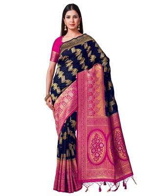 Blue Woven Art Silk Saree With Blouse 1