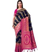Blue Woven Art Silk Saree With Blouse
