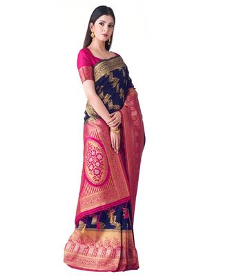 Blue Woven Art Silk Saree With Blouse 2