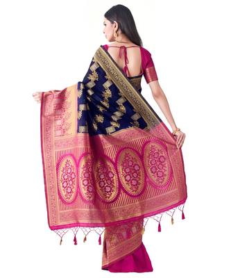 Blue Woven Art Silk Saree With Blouse 3