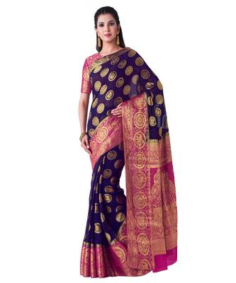 Blue Woven Chiffon Saree With Blouse 1