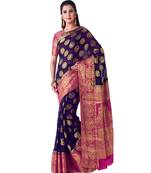 Blue Woven Chiffon Saree With Blouse