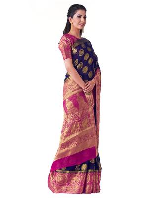 Blue Woven Chiffon Saree With Blouse 2