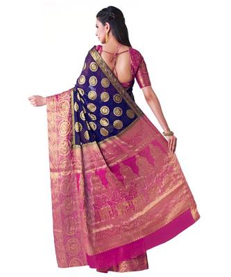 Blue Woven Chiffon Saree With Blouse 3