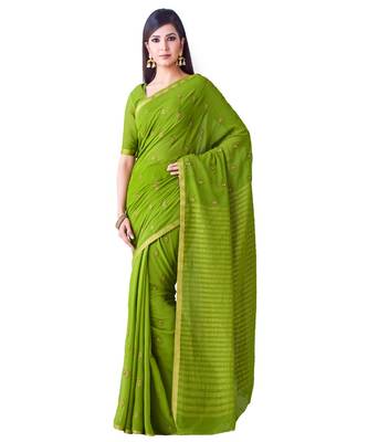 Green Embroidered Chiffon Saree With Blouse 1