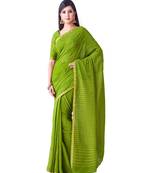 Green Embroidered Chiffon Saree With Blouse