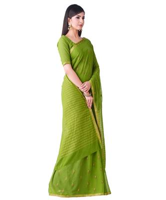 Green Embroidered Chiffon Saree With Blouse 2