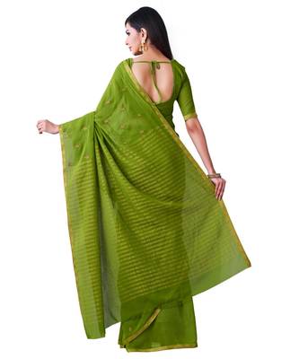 Green Embroidered Chiffon Saree With Blouse 3