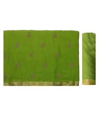 Green Embroidered Chiffon Saree With Blouse 5