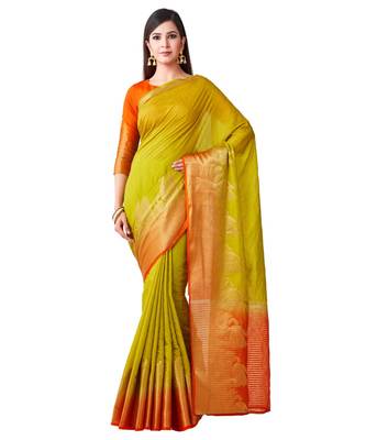 Yellow Woven Linen Saree With Blouse 1