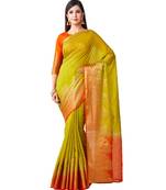Yellow Woven Linen Saree With Blouse
