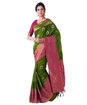 Green Woven Art Silk Saree With Blouse 1