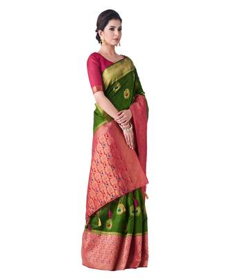 Green Woven Art Silk Saree With Blouse 2