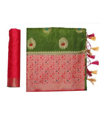 Green Woven Art Silk Saree With Blouse 5