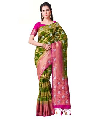 Green Woven Art Silk Saree With Blouse 1