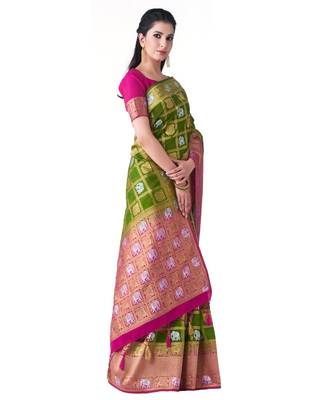 Green Woven Art Silk Saree With Blouse 2