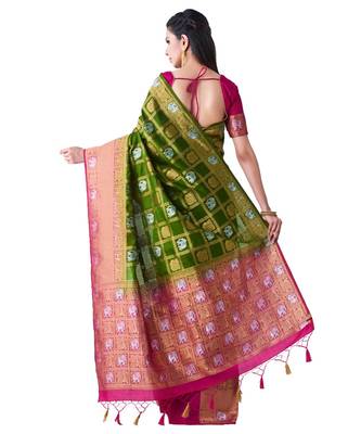 Green Woven Art Silk Saree With Blouse 3