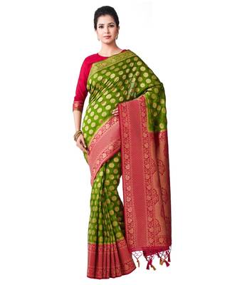 Green Woven Art Silk Saree With Blouse 1