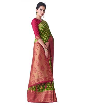 Green Woven Art Silk Saree With Blouse 2