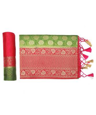 Green Woven Art Silk Saree With Blouse 5