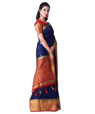 Blue Embroidered Tussar Silk Saree With Blouse 2