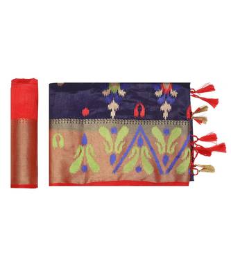 Blue Embroidered Tussar Silk Saree With Blouse 5