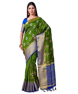 Green Embroidered Tussar Silk Saree With Blouse 1