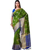 Green Embroidered Tussar Silk Saree With Blouse