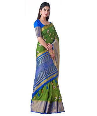 Green Embroidered Tussar Silk Saree With Blouse 2