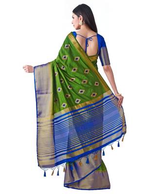 Green Embroidered Tussar Silk Saree With Blouse 3