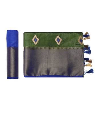 Green Embroidered Tussar Silk Saree With Blouse 5