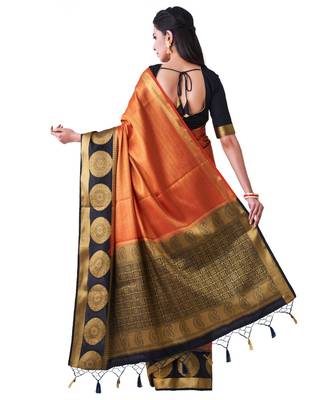 Orange Woven Art Silk Saree With Blouse 3
