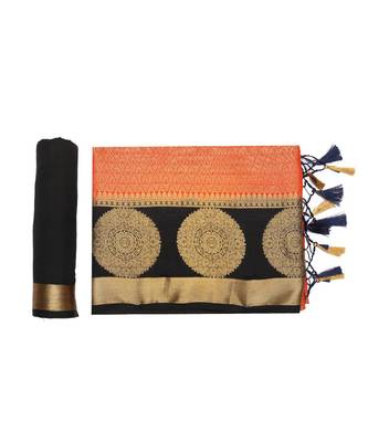Orange Woven Art Silk Saree With Blouse 5