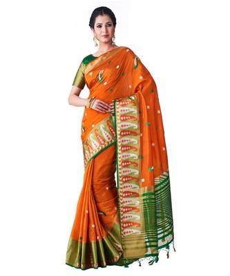 Orange Embroidered Tussar Silk Saree With Blouse 1