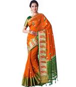 Orange Embroidered Tussar Silk Saree With Blouse