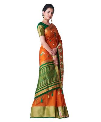 Orange Embroidered Tussar Silk Saree With Blouse 2