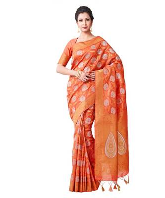 Orange Woven Art Silk Saree With Blouse 1