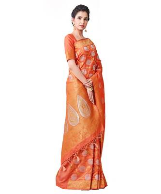 Orange Woven Art Silk Saree With Blouse 2
